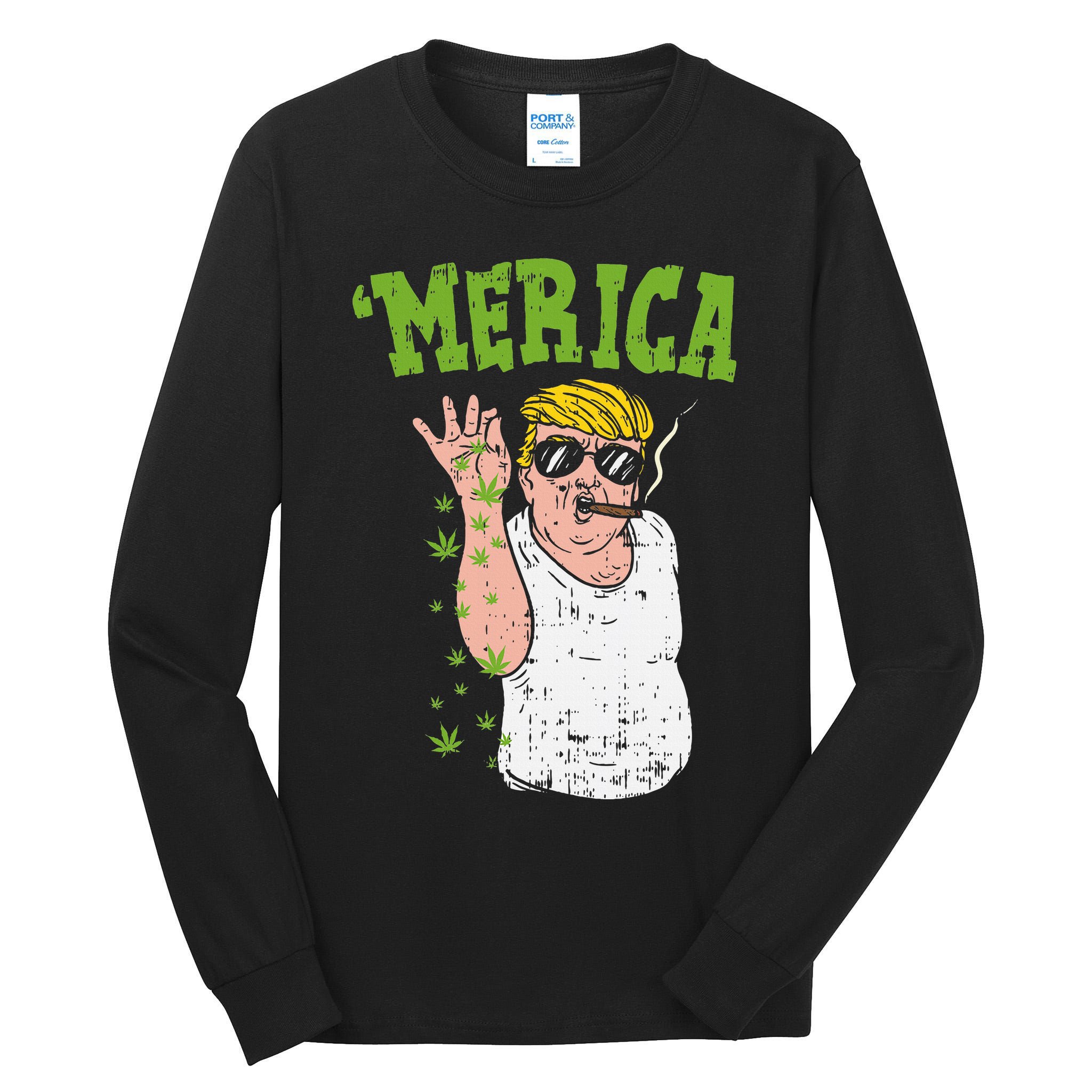 Merica Trump Bae Smoking Weed Cannabis Funny 420 Stoner Gift Tall Long Sleeve T-Shirt