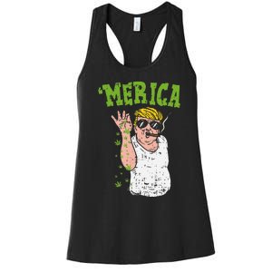 Merica Trump Bae Smoking Weed Cannabis Funny 420 Stoner Gift Women's Racerback Tank