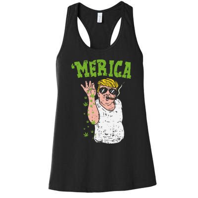 Merica Trump Bae Smoking Weed Cannabis Funny 420 Stoner Gift Women's Racerback Tank