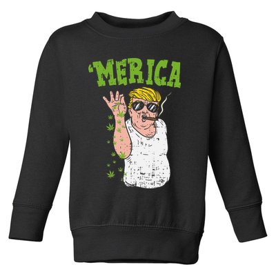 Merica Trump Bae Smoking Weed Cannabis Funny 420 Stoner Gift Toddler Sweatshirt