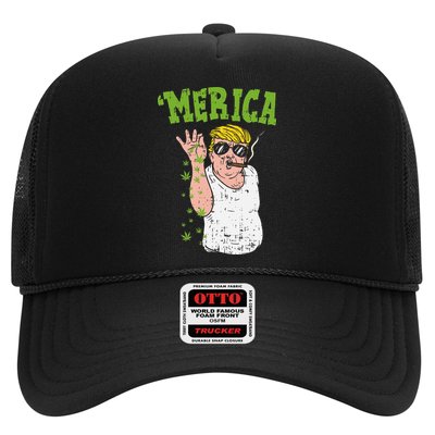 Merica Trump Bae Smoking Weed Cannabis Funny 420 Stoner Gift Trucker Hat