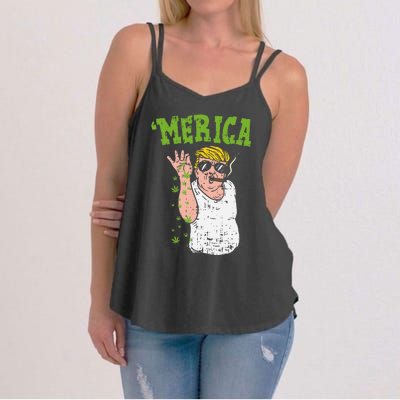 Merica Trump Bae Smoking Weed Cannabis Funny 420 Stoner Gift Women's Strappy Tank