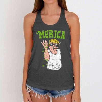 Merica Trump Bae Smoking Weed Cannabis Funny 420 Stoner Gift Women's Knotted Racerback Tank