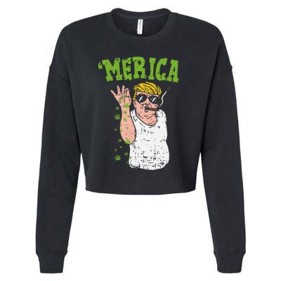 Merica Trump Bae Smoking Weed Cannabis Funny 420 Stoner Gift Cropped Pullover Crew