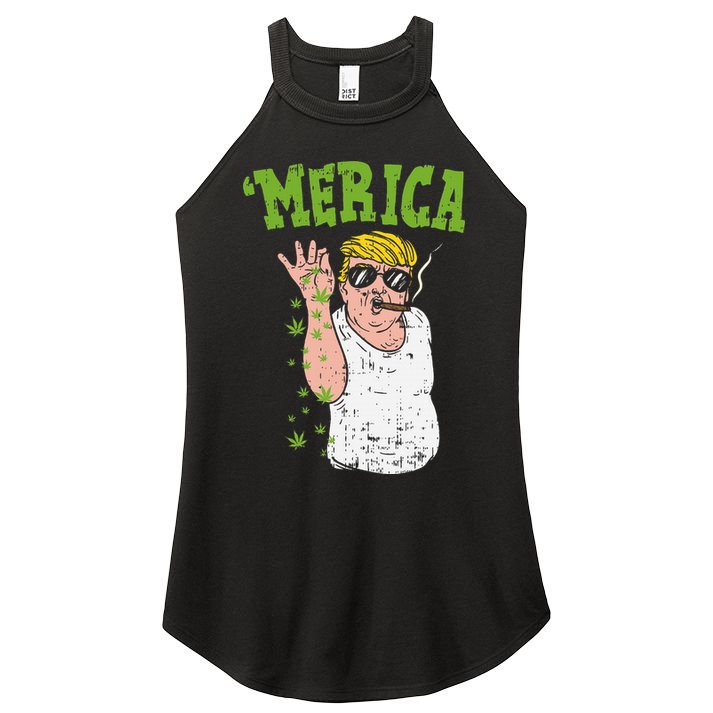Merica Trump Bae Smoking Weed Cannabis Funny 420 Stoner Gift Women's Perfect Tri Rocker Tank