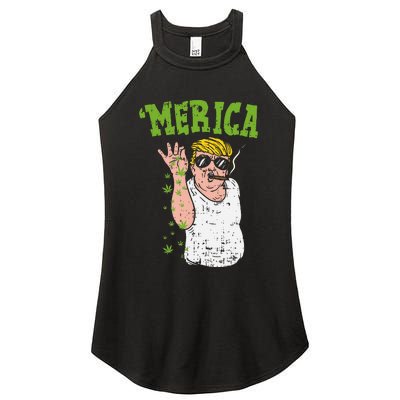 Merica Trump Bae Smoking Weed Cannabis Funny 420 Stoner Gift Women’s Perfect Tri Rocker Tank