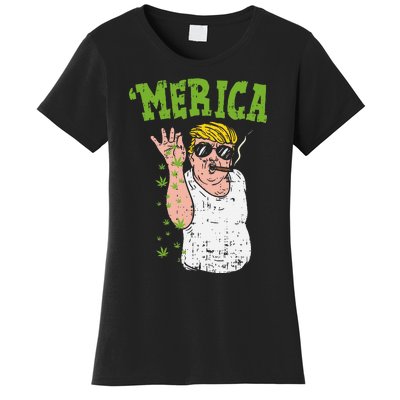 Merica Trump Bae Smoking Weed Cannabis Funny 420 Stoner Gift Women's T-Shirt