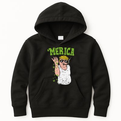 Merica Trump Bae Smoking Weed Cannabis Funny 420 Stoner Gift Kids Hoodie