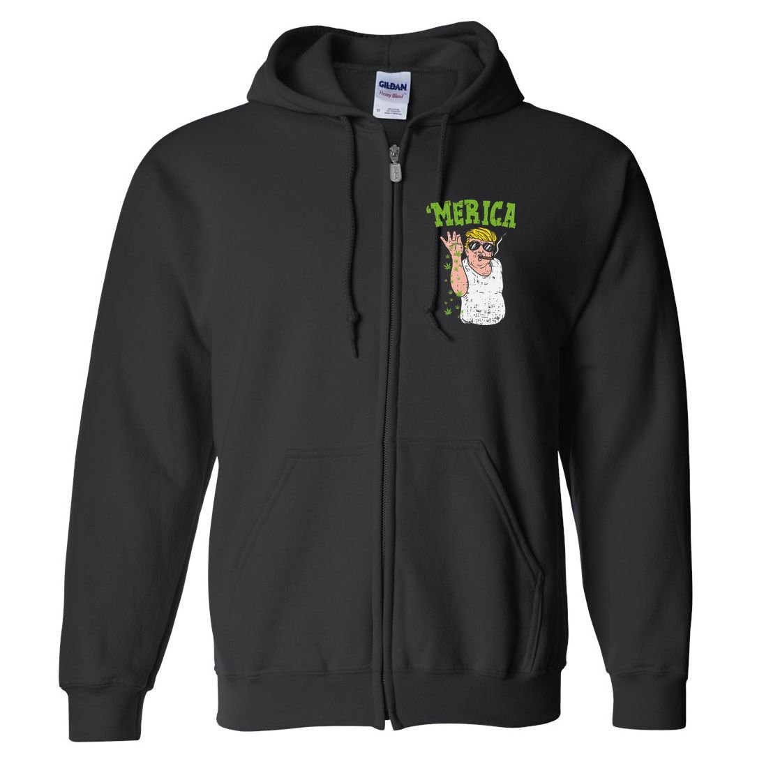 Merica Trump Bae Smoking Weed Cannabis Funny 420 Stoner Gift Full Zip Hoodie
