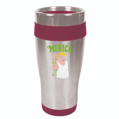 Merica Trump Bae Smoking Weed Cannabis Funny 420 Stoner Gift 16oz Travel Tumbler