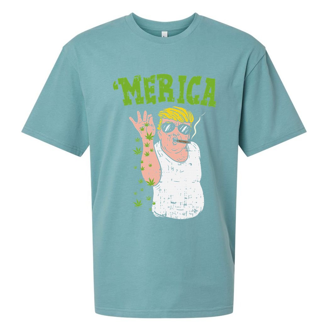 Merica Trump Bae Smoking Weed Cannabis Funny 420 Stoner Gift Sueded Cloud Jersey T-Shirt