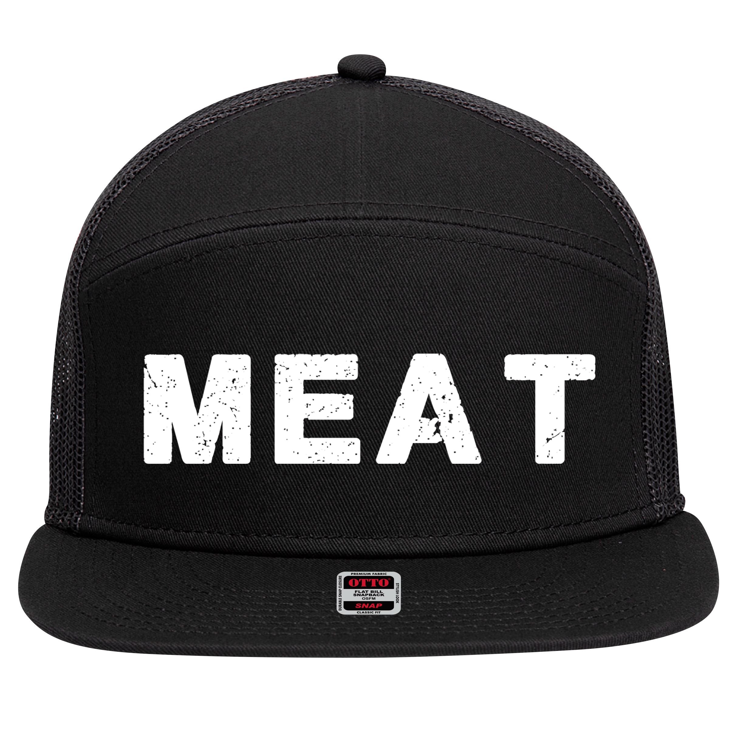MEAT Tasty BBQ Food Funny 7 Panel Mesh Trucker Snapback Hat