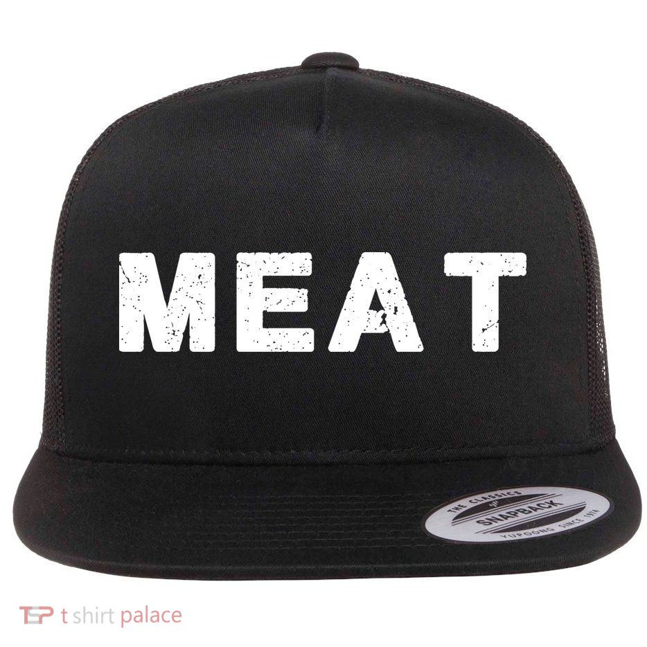 MEAT Tasty BBQ Food Funny Flat Bill Trucker Hat