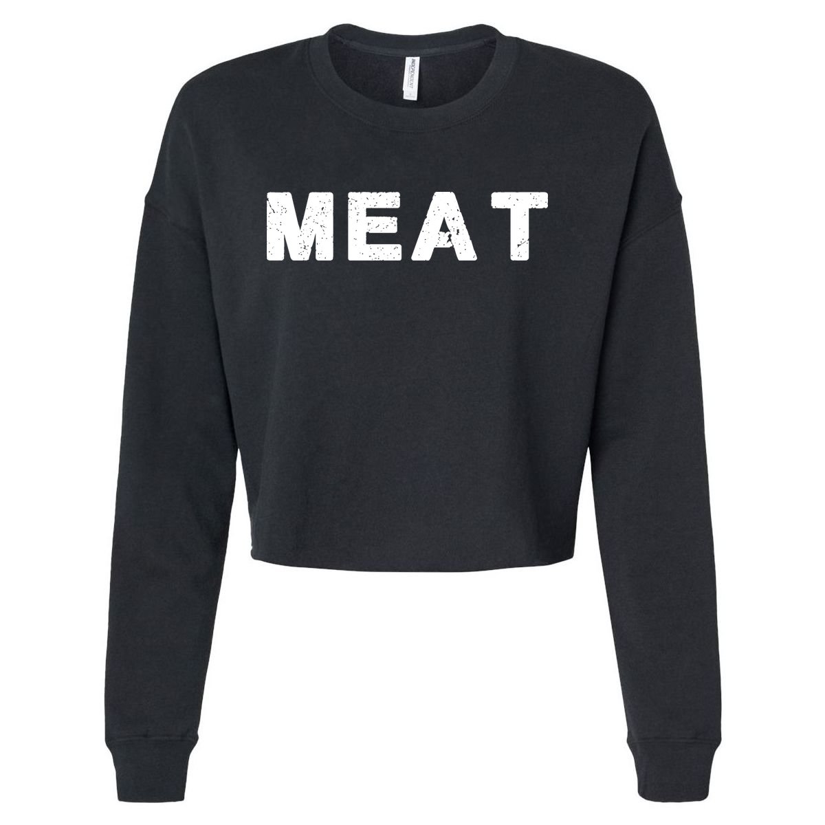 MEAT Tasty BBQ Food Funny Cropped Pullover Crew