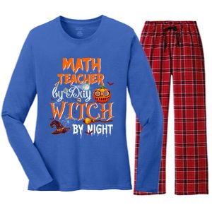 Math Teacher By Day Witch By Night Gift Women's Long Sleeve Flannel Pajama Set 