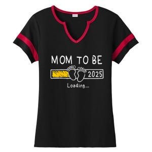 Mom To Be 2025 Loading Mom Est 2025 Promoted To Mommy Ladies Halftime Notch Neck Tee