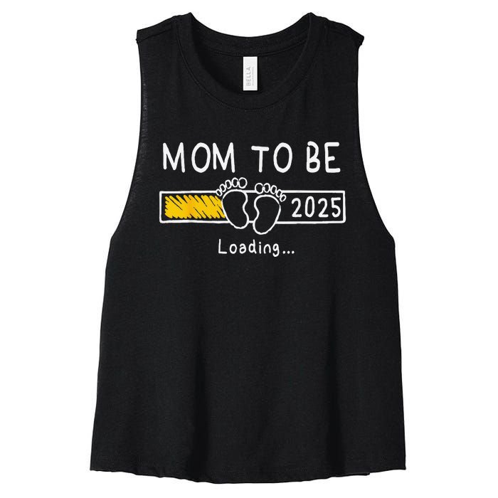 Mom To Be 2025 Loading Mom Est 2025 Promoted To Mommy Women's Racerback Cropped Tank