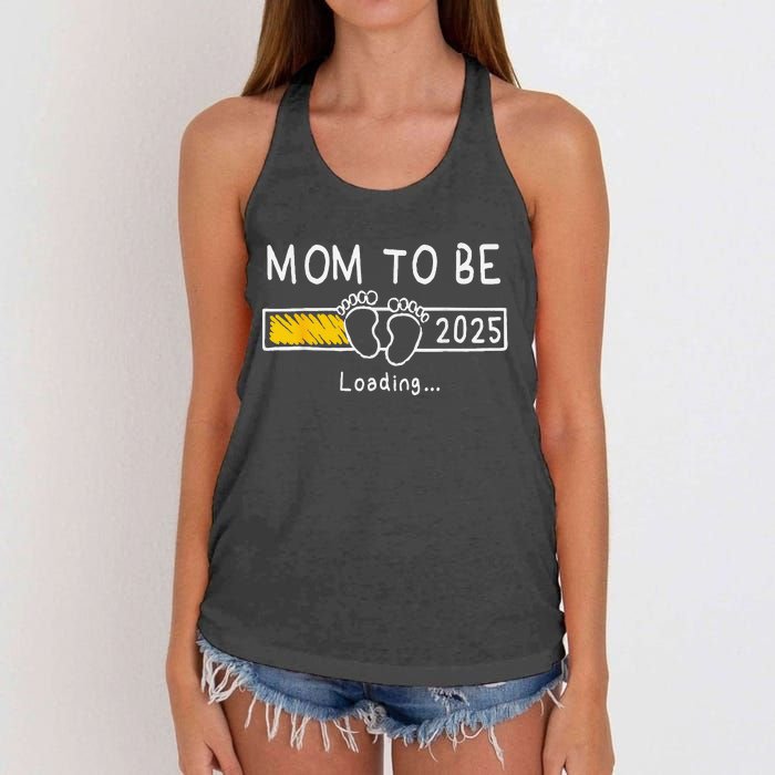 Mom To Be 2025 Loading Mom Est 2025 Promoted To Mommy Women's Knotted Racerback Tank