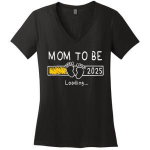 Mom To Be 2025 Loading Mom Est 2025 Promoted To Mommy Women's V-Neck T-Shirt