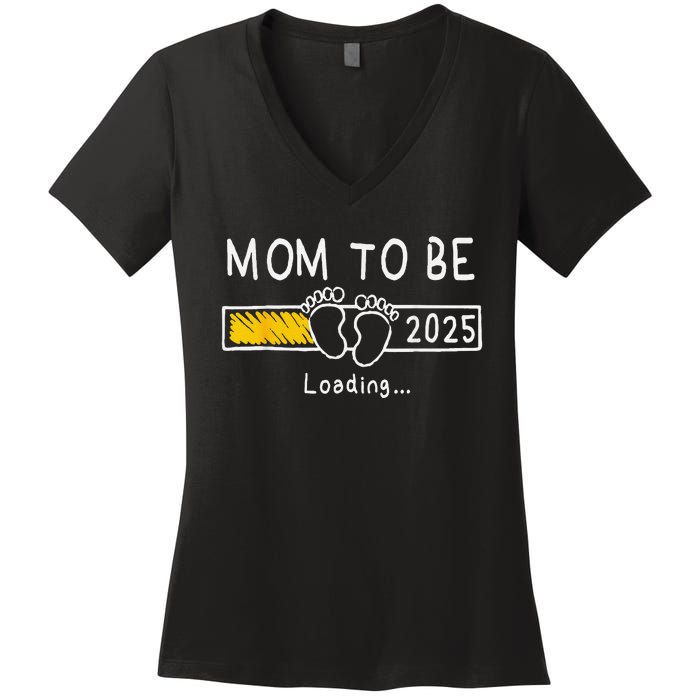 Mom To Be 2025 Loading Mom Est 2025 Promoted To Mommy Women's V-Neck T-Shirt