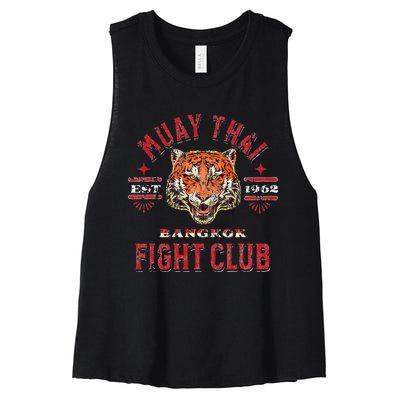 Muay Thai Bangkok Gym Retro Vintage Women's Racerback Cropped Tank