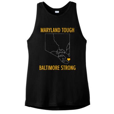 Maryland Tough Baltimore Strong Black Design Ladies PosiCharge Tri-Blend Wicking Tank