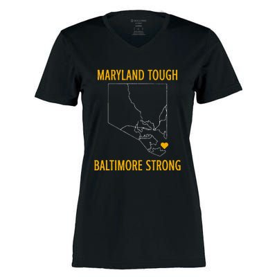 Maryland Tough Baltimore Strong Black Design Women's Momentum V-Neck T-Shirt