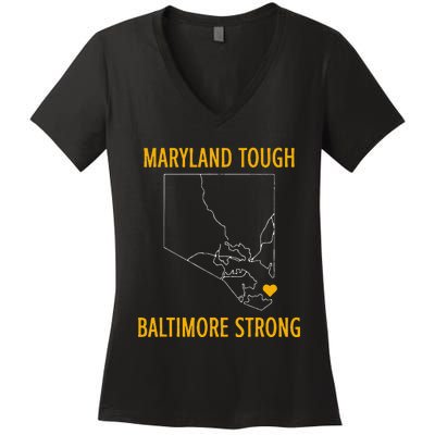 Maryland Tough Baltimore Strong Black Design Women's V-Neck T-Shirt