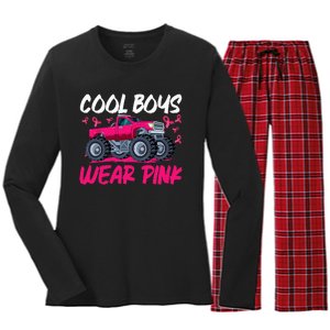 Monster Truck Breast Cancer Awareness Cool Women's Long Sleeve Flannel Pajama Set 