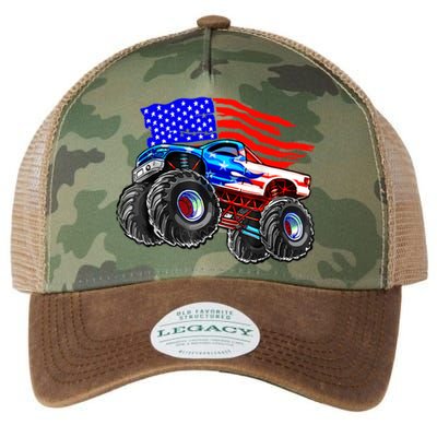 Monster Truck Boys USA American Flag 4th Of July Legacy Tie Dye Trucker Hat