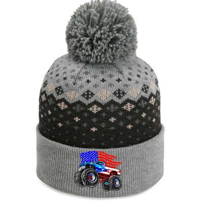 Monster Truck Boys USA American Flag 4th Of July The Baniff Cuffed Pom Beanie