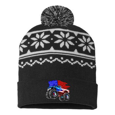 Monster Truck Boys USA American Flag 4th Of July USA-Made Snowflake Beanie