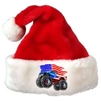 Monster Truck Boys USA American Flag 4th Of July Premium Christmas Santa Hat