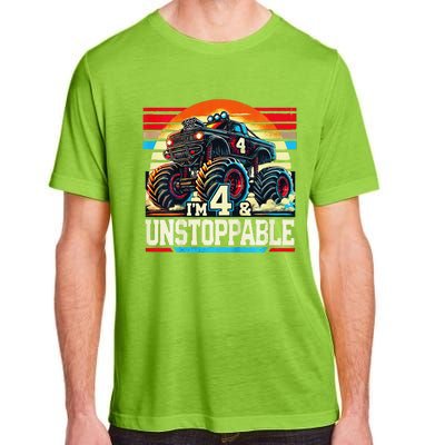 Monster Truck Birthday 4 Year Gift Monster Truck 4th Adult ChromaSoft Performance T-Shirt