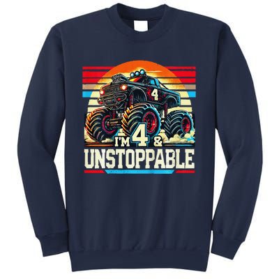 Monster Truck Birthday 4 Year Gift Monster Truck 4th Sweatshirt