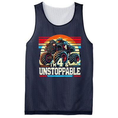 Monster Truck Birthday 4 Year Gift Monster Truck 4th Mesh Reversible Basketball Jersey Tank