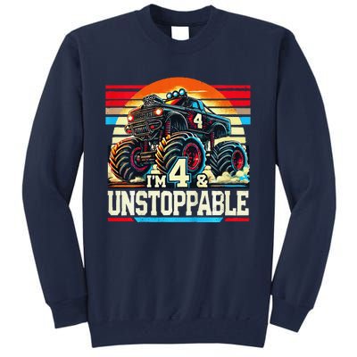 Monster Truck Birthday 4 Year Gift Monster Truck 4th Tall Sweatshirt