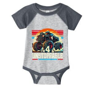 Monster Truck Birthday 4 Year Gift Monster Truck 4th Infant Baby Jersey Bodysuit