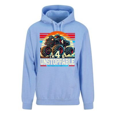 Monster Truck Birthday 4 Year Gift Monster Truck 4th Unisex Surf Hoodie