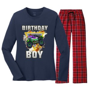 Monster Truck Birthday Boy Monster Truck Are My Jam Lovers Women's Long Sleeve Flannel Pajama Set 