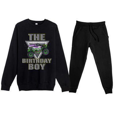 Monster Truck Birthday Boy Premium Crewneck Sweatsuit Set