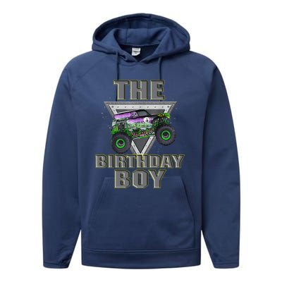 Monster Truck Birthday Boy Performance Fleece Hoodie