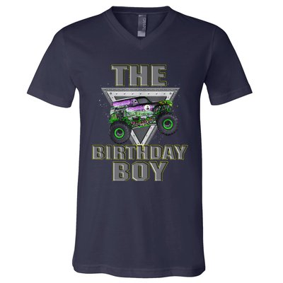 Monster Truck Birthday Boy V-Neck T-Shirt