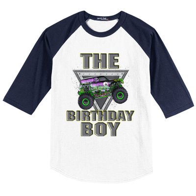 Monster Truck Birthday Boy Baseball Sleeve Shirt