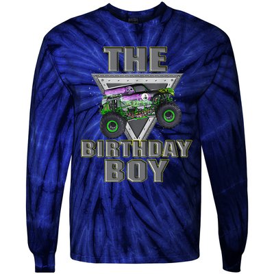 Monster Truck Birthday Boy Tie-Dye Long Sleeve Shirt