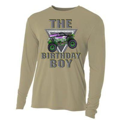 Monster Truck Birthday Boy Cooling Performance Long Sleeve Crew