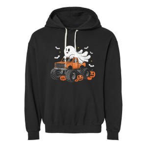 Monster Truck Boy Ghost Pumpkin Halloween Costume Garment-Dyed Fleece Hoodie