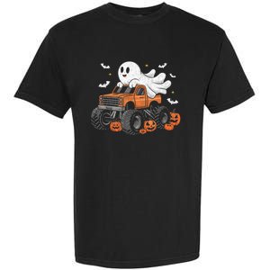 Monster Truck Boy Ghost Pumpkin Halloween Costume Garment-Dyed Heavyweight T-Shirt