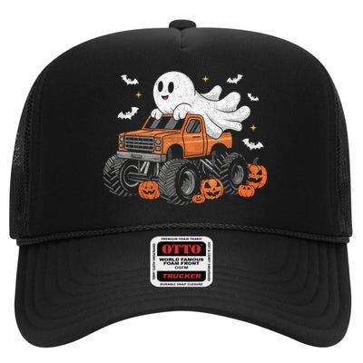 Monster Truck Boy Ghost Pumpkin Halloween Costume High Crown Mesh Back Trucker Hat