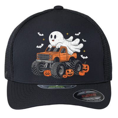 Monster Truck Boy Ghost Pumpkin Halloween Costume Flexfit Unipanel Trucker Cap